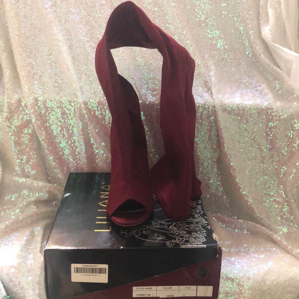 Thigh High Wine Peek Toe Boots